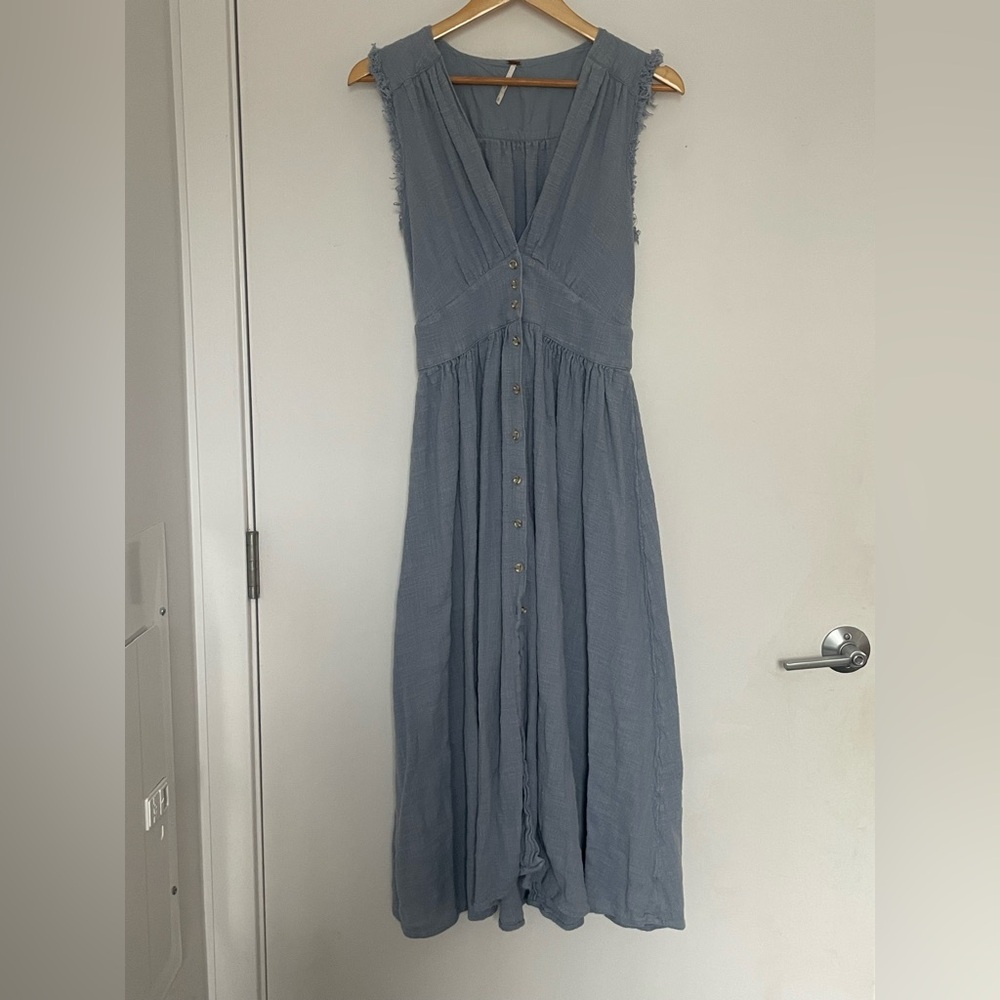 Free People Blue Button-Down Maxi Dress